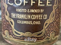 Rare Antique Vtg 1913 Franklin Coffee Co. 1 LB Cardboard Coffee Can Columbus OH