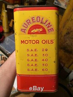 Rare Aureoline Super Motor Oil Gallon Can Race Car Graphics Sign Tin Gas