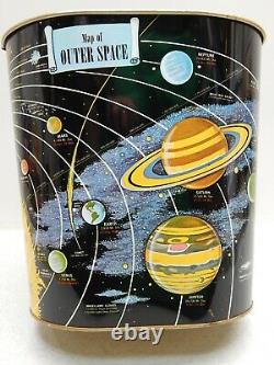 Rare Decoware Early 60's Graphic Map of Outer Space Tin Litho Trash Can SpaceAge