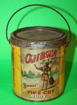 Rare Earliest Vintage Antique Ojibwa Bright Fine Cut Chewing Tobacco Tin Can