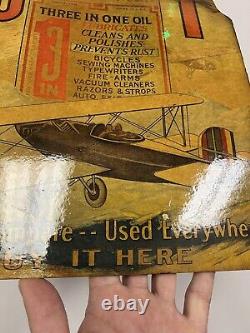 Rare! Early Three In One Handy Oil Can Cardboard Sign Airplane Zeppelin Graphics