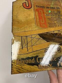 Rare! Early Three In One Handy Oil Can Cardboard Sign Airplane Zeppelin Graphics