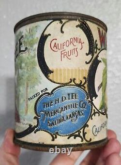 Rare! H. D. Lee Mercantile BIG TREE Salina Kansas WAWONA Paper Label Tin Can KS