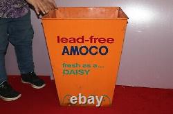 Rare Large Vintage AMOCO Gas Station 4 Sided 25 Metal Garbage Trash Can Sign
