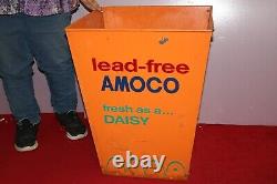 Rare Large Vintage AMOCO Gas Station 4 Sided 25 Metal Garbage Trash Can Sign