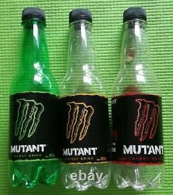 Rare Monster Energy MUTANT-Original, Gold Stake, Red Daw 3 emptied Bottle& Cans