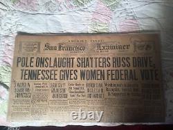 Rare Original 1920 San Francisco Examiner Full Newspaper Women Can Vote Scarce