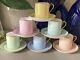 Rare Set 6 Tuscan Demitasse Coffee Cups Cans & Saucers Boxed Pastel Harlequin