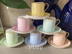 Rare Set 6 Tuscan Demitasse Coffee Cups Cans & Saucers Boxed Pastel Harlequin