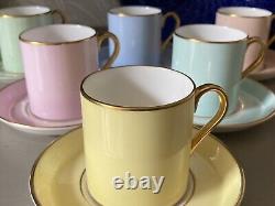 Rare Set 6 Tuscan Demitasse Coffee Cups Cans & Saucers Boxed Pastel Harlequin