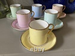 Rare Set 6 Tuscan Demitasse Coffee Cups Cans & Saucers Boxed Pastel Harlequin