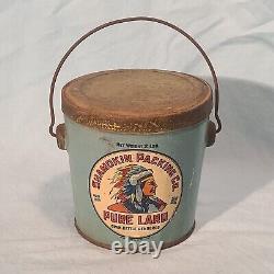 Rare Shamokin Packing Co. 2lb Pure Lard Can/ Tin / Pail, Indian Chief Graphic