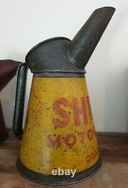 Rare Shell Motor Oil Jug Clam Quart Pourer Garage Man Cave Advertising Oil Can