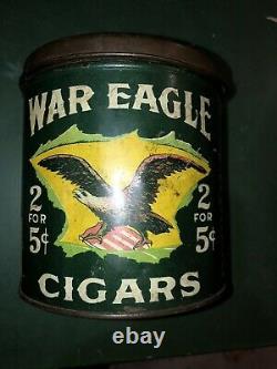 Rare VINTAGE ADVERTISING GREEN WAR EAGLE Cigar CANISTER TIN Can 2 For 5 cents