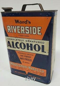 Rare VTG 1930's Montgomery Ward's Riverside Anti-freeze One Gallon Can Gas & Oil
