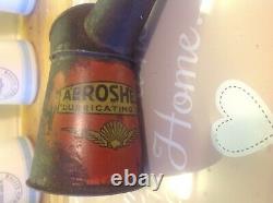 Rare Vintage 1920 oil Pouring can AEROSHELL Lubricanting Oil 1/2 Pint