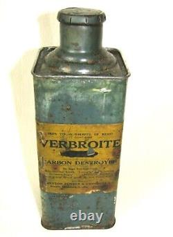 Rare Vintage 1920's Petroliana VERBROITE CARBON DESTROYER Can Paper Labels