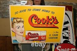 Rare Vintage 1940's Cook's Goldblume Beer 6 Can Carton 27 Sign NICE