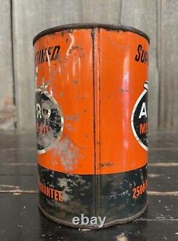 Rare Vintage 1 Qt AERO Motor Oil Tin Can with Airplane Advertising Rustic Patina