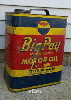 Rare Vintage 2 Gallon Big Pay Vacuum Process Motor Oil Can, XLNT Color