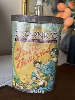 Rare Vintage Antique Clarnico Fruit Bonbons Old English Tin Can Advertising Sign