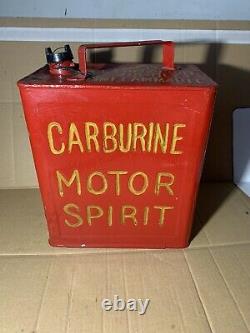 Rare Vintage Carburine Motor Spirit two gallon petrol can Petroliana Automobilia