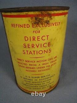 Rare Vintage Direct Service Super Ser-Vis Pennsylvania one Quart oil can