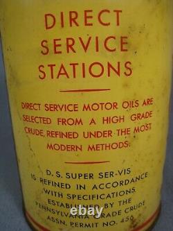 Rare Vintage Direct Service Super Ser-Vis Pennsylvania one Quart oil can