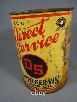 Rare Vintage Direct Service Super Ser-Vis Pennsylvania one Quart oil can