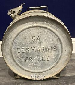 Rare Vintage French Desmarais Freres 54 Petrol Tin Can, Round Gas Jerrycan