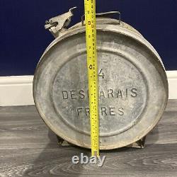 Rare Vintage French Desmarais Freres 54 Petrol Tin Can, Round Gas Jerrycan