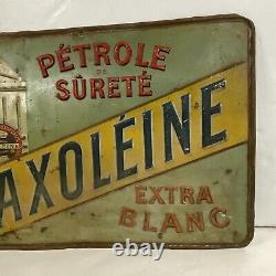 Rare Vintage French Saxoleine Oil Petrol Embossed Tin Litho Can Graphic
