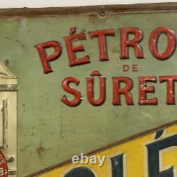 Rare Vintage French Saxoleine Oil Petrol Embossed Tin Litho Can Graphic