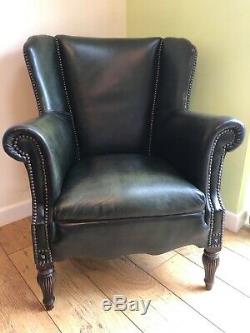 Rare Vintage Green Leather Tetrad Studded Wingback Armchair CAN DELIVER