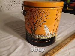 Rare Vintage Halloween Paint Can Style Candy Tin with 2 FREE ITEMS