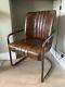 Rare Vintage Industrial Pilot Walnut Leather Barrel Office Chair CAN DELIVER