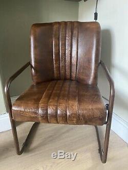 Rare Vintage Industrial Pilot Walnut Leather Barrel Office Chair CAN DELIVER