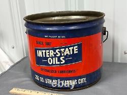 Rare Vintage Inter-State Oils 25 pound Grease Oil Can Bucket Kansas City MO