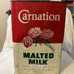 Rare Vintage LARGE Carnation Malted Milk 25 Lbs Metal Container Los Angeles