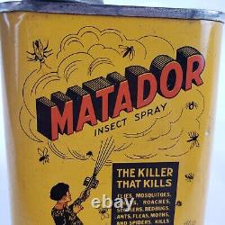 Rare Vintage Matador Insect Spray Poison Metal Advertising Tin Litho Can EMPTY