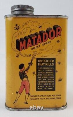 Rare Vintage Matador Insect Spray Poison Metal Advertising Tin Litho Can EMPTY