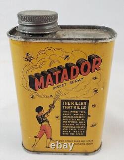 Rare Vintage Matador Insect Spray Poison Metal Advertising Tin Litho Can EMPTY