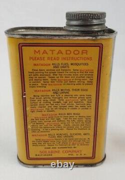 Rare Vintage Matador Insect Spray Poison Metal Advertising Tin Litho Can EMPTY