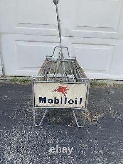 Rare Vintage Mobil Oil Bottle Can Carrying Rack Display Sign