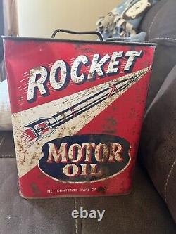 Rare Vintage Original Rocket Motor Oil 2-gallon Can Empty Awesome Graphix