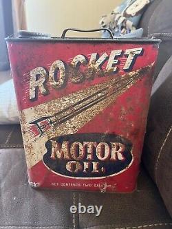 Rare Vintage Original Rocket Motor Oil 2-gallon Can Empty Awesome Graphix