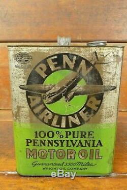 Rare Vintage Penn Airliner 2 Gallon Motor Oil Can Plane Graphics Jersey City, NJ