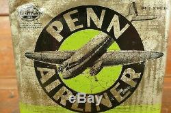 Rare Vintage Penn Airliner 2 Gallon Motor Oil Can Plane Graphics Jersey City, NJ