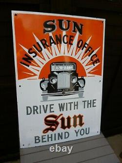 Rare Vintage Sun Insurance Enamel Sign (classic Car Automobilia Motor Oil Can)