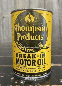 Rare Vintage Thompson Products Aerotype'Break In' 1 Qt Motor Oil Can Airplane